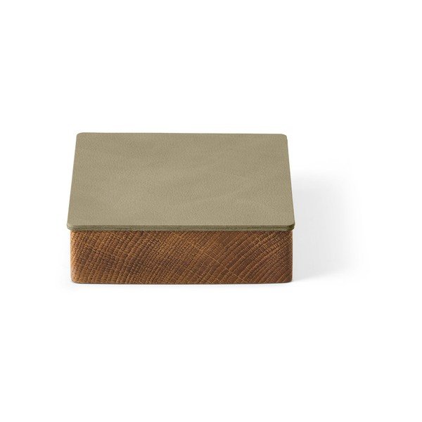 Žalios spalvos/natūralios spalvos iš medžio/iš eko odos daiktadėžė su dangčiu/dekoratyvinė 11x11x3,5 cm Square Nupo – LIND DNA