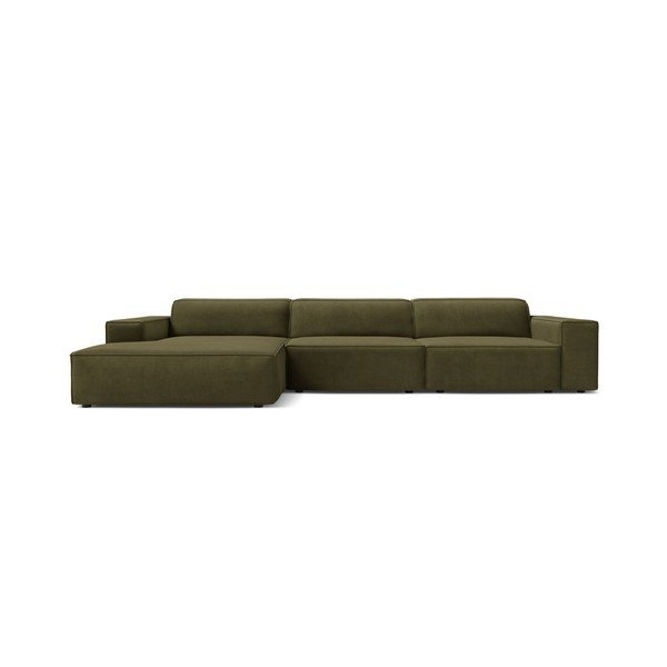 Khaki spalvos modulinė kampinė sofa iš velveto (su kairiuoju kampu/su gultu) Jodie – Micadoni -image-2