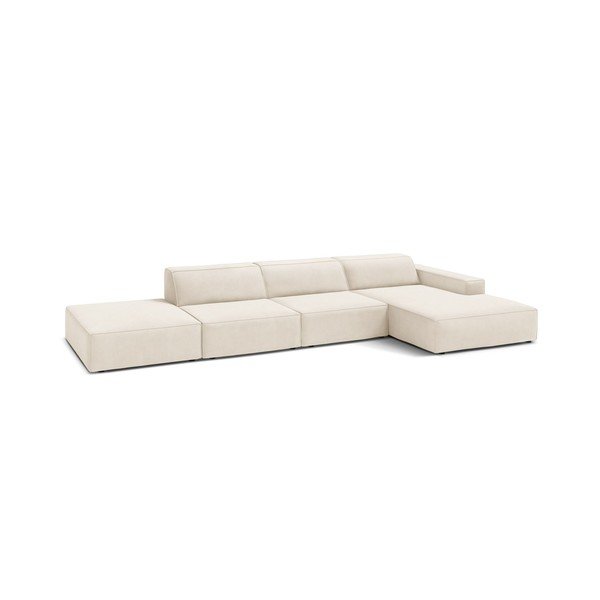 Kreminės spalvos modulinė kampinė sofa iš velveto (su dešiniuoju kampu/su gultu) Jodie – Micadoni 