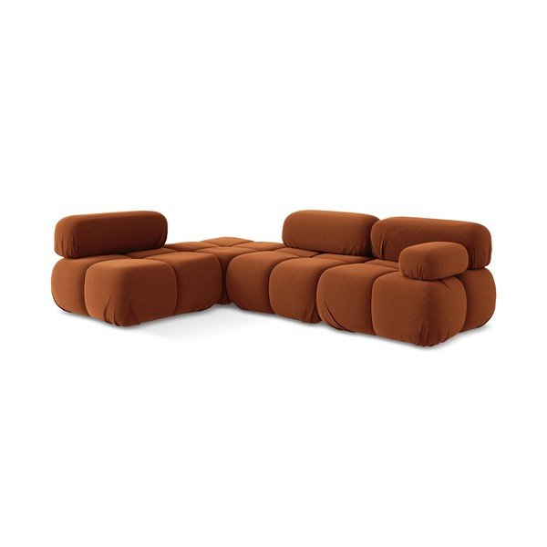 Oranžinės spalvos iš velveto modulinė kampinė sofa (su kairiuoju kampu) Lokua – Makamii-image-3