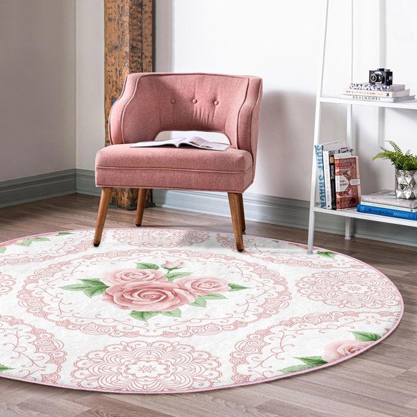 Skalbiamas/robotiniams dulkių siurbliams apvalios formos kilimas šviesiai rožinės spalvos ø 120 cm Comfort – Mila Home-image-4