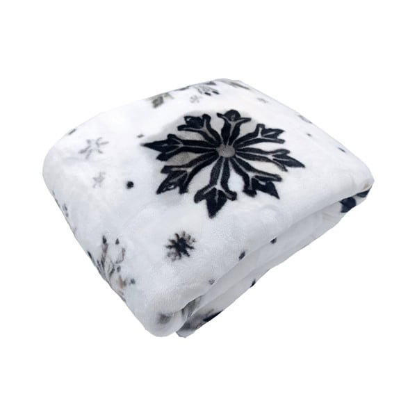 Baltos spalvos iš mikropliušo antklodė ir pledas su Kalėdų motyvu 150x200 cm Nord Flake – My House-image-1