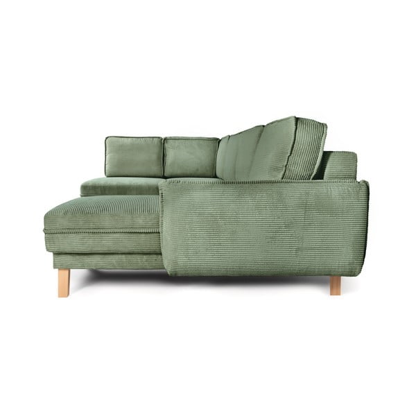 Iš kordinio velveto sulankstoma kampinė sofa šviesiai žalios spalvos (su kairiuoju kampu/„U“ formos) Tori – Bonami Selection-image-3