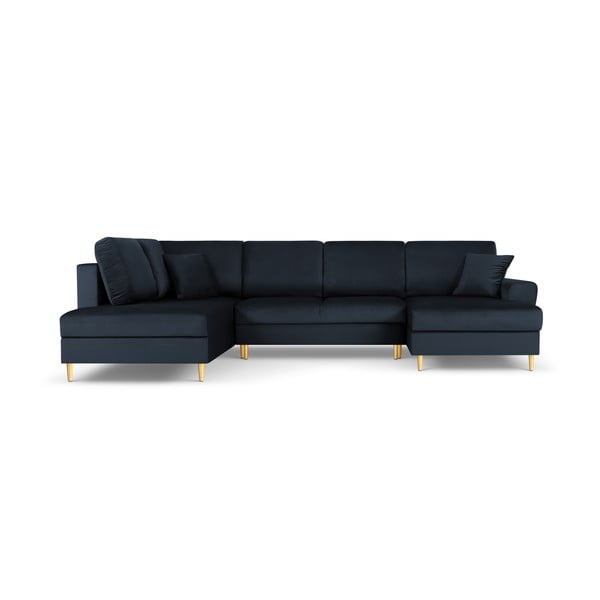 Tamsiai mėlynos spalvos iš velveto sulankstoma/su sandėliavimo vieta kampinė sofa (su kairiuoju kampu/„U“ formos) Kyoto – Cosmopolitan Design