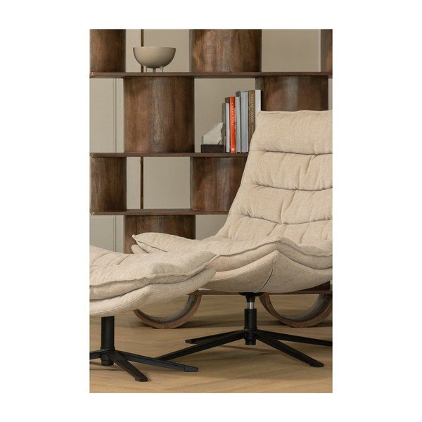 Natūralios spalvos iš šenilinio audinio pasukamas fotelis su atrama kojoms Kube – WOOOD-image-1