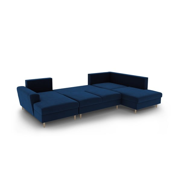 Mėlynos spalvos iš velveto sulankstoma/su sandėliavimo vieta kampinė sofa (su dešiniuoju kampu/„U“ formos) Kyoto – Cosmopolitan Design-image-3