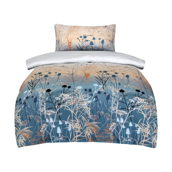 Mėlynos spalvos/smėlio spalvos iš satino medvilnės viengulė patalynė 140x200 cm Herbal – My House