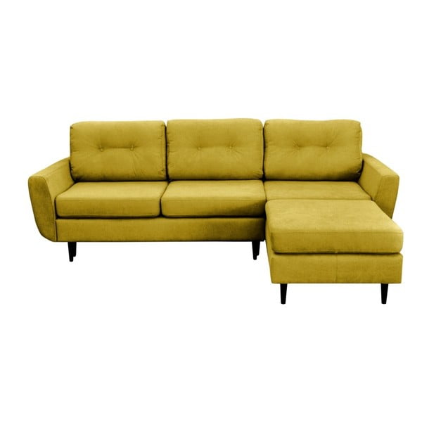 Geltonos spalvos sofa-lova su juodomis kojomis Mazzini Sofas Hortensia, dešinysis kampas