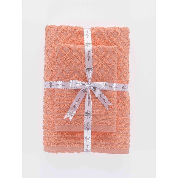 Iš frote audinio iš medvilnės vonios rankšluosčių rinkiniai oranžinės spalvos 2 vnt. Diamond – Mila Home-image-3
