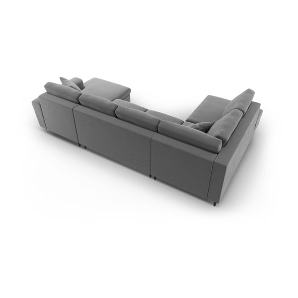 Šviesiai pilkos spalvos iš velveto sulankstoma/su sandėliavimo vieta kampinė sofa (su kairiuoju kampu/„U“ formos) Kyoto – Cosmopolitan Design-image-4