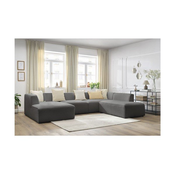 Tamsiai pilkos spalvos iš boucle modulinė kampinė sofa (su dešiniuoju kampu/„U“ formos) Megeve – Bobochic Paris-image-1