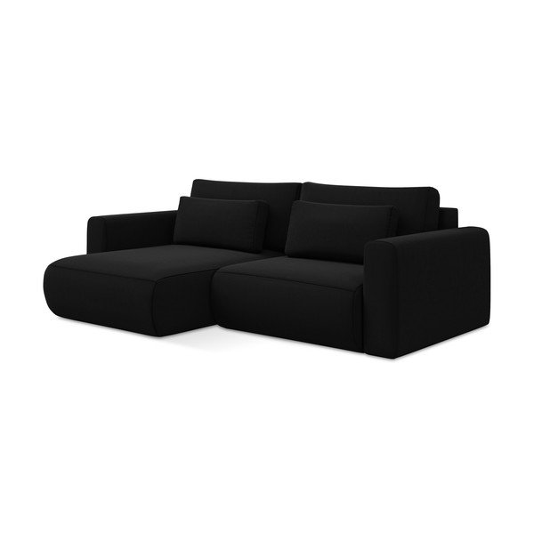 Juodos spalvos iš velveto sulankstoma/su sandėliavimo vieta kampinė sofa (su kairiuoju kampu/su gultu) Kapua – Makamii-image-3