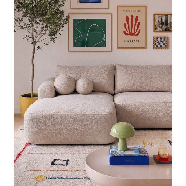 Iš boucle sulankstoma kampinė sofa smėlio spalvos (su kairiuoju kampu) Quinoa – Bonami Selection-image-3