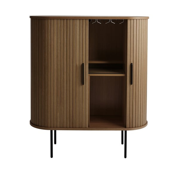 Vyno spintelė rudos spalvos iš ąžuolo su stumdomomis durimis 100x118x40 cm Nola – Unique Furniture-image-2