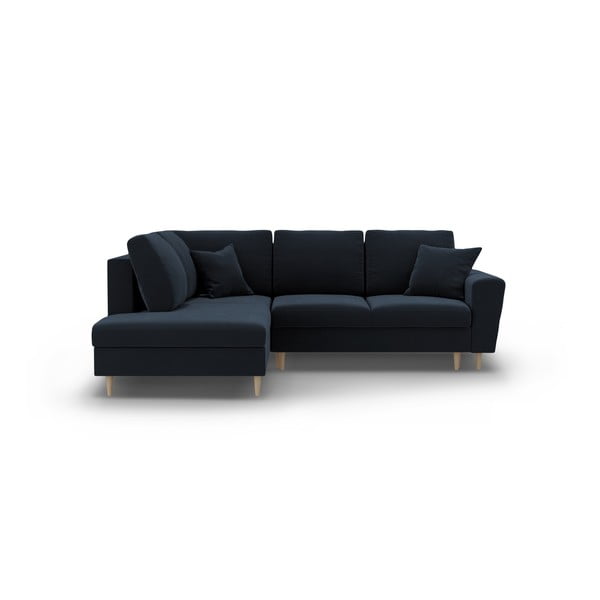 Tamsiai mėlynos spalvos iš velveto sulankstoma/su sandėliavimo vieta kampinė sofa (su kairiuoju kampu/„L“ formos) Kyoto – Cosmopolitan Design
