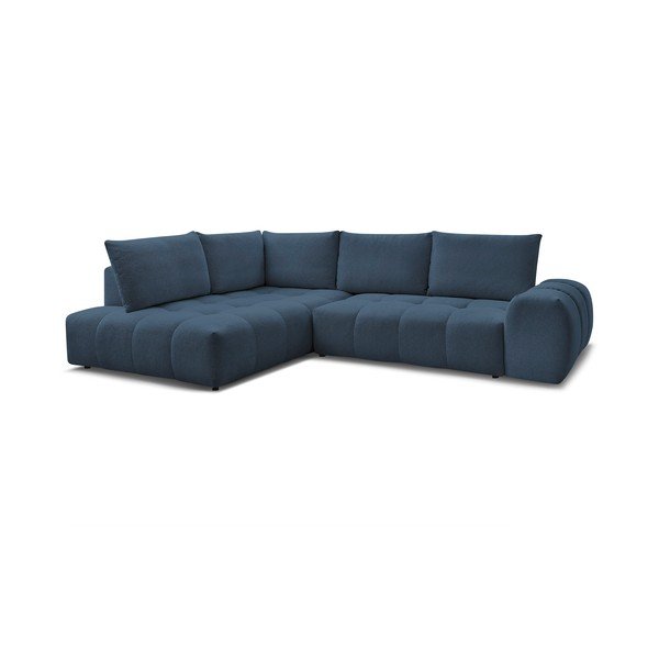 Tamsiai mėlynos spalvos iš šenilinio audinio sulankstoma/su sandėliavimo vieta kampinė sofa (su kairiuoju kampu/„L“ formos) Everest – Bobochic Paris-image-3