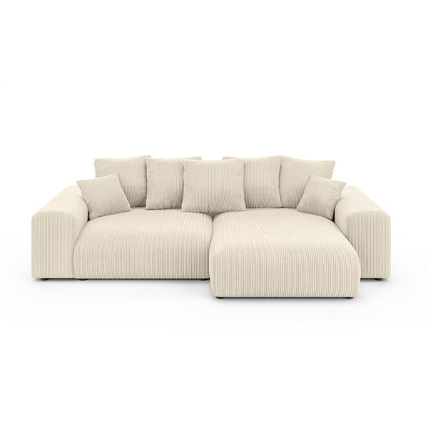 Kreminės spalvos iš kordinio velveto sulankstoma/su sandėliavimo vieta kampinė sofa (kintama) Luma – Ropez