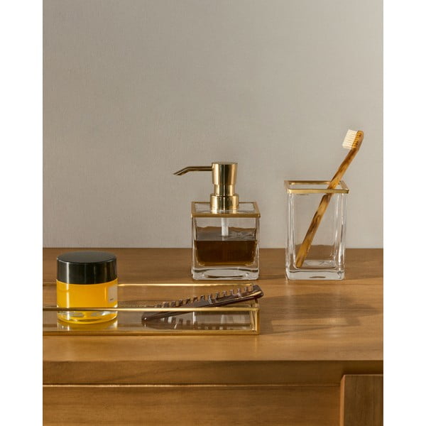 Auksinės spalvos iš stiklo dantų šepetėlio indas Soanet – Kave Home-image-1