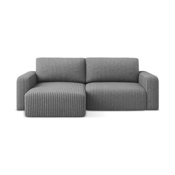 Pilkos spalvos sulankstoma/su sandėliavimo vieta kampinė sofa iš kordinio velveto (su kairiuoju kampu/su gultu) Kona – Makamii