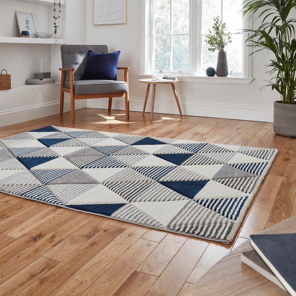 Mėlynos ir pilkos spalvos kilimas Think Rugs Brooklyn Geo, 160 x 220 cm-image-2