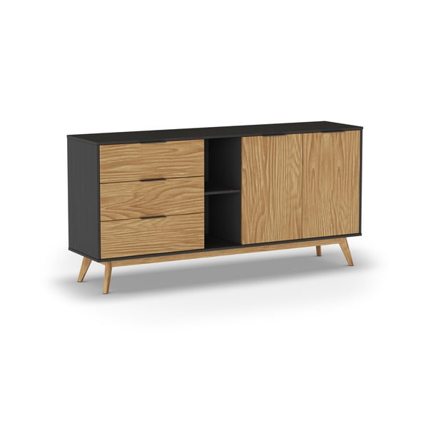 Juoda/natūrali žema pušies komoda 165x80 cm Lavis - Marckeric-image-3