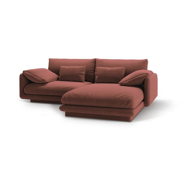 Iš velveto kampinė sofa rožinės spalvos (su dešiniuoju kampu/su gultu) Torino – Micadoni -image-1