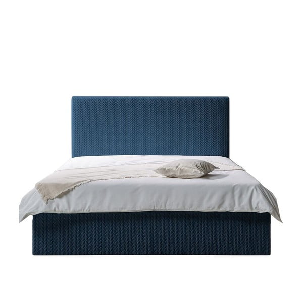 Tamsiai mėlyna minkšta dvigulė lova su daiktadėže ir grotelėmis 160x200 cm Adele - Bobochic Paris