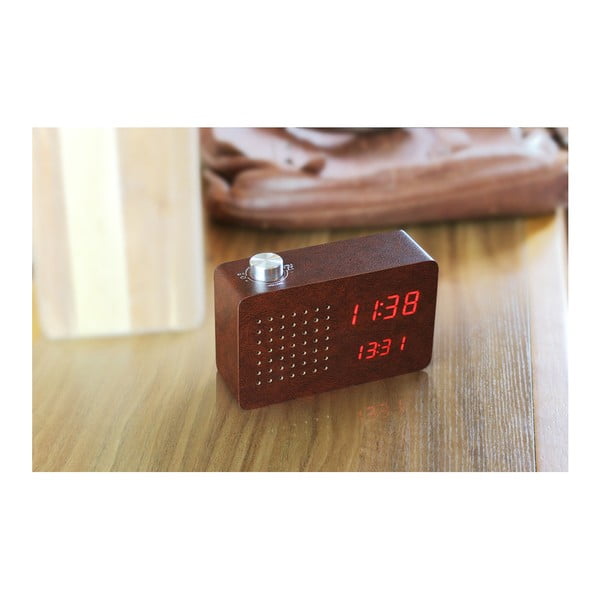 Tamsiai rudas žadintuvas su raudonu LED ekranu ir radijo imtuvu "Gingko Radio Click Clock-image-3