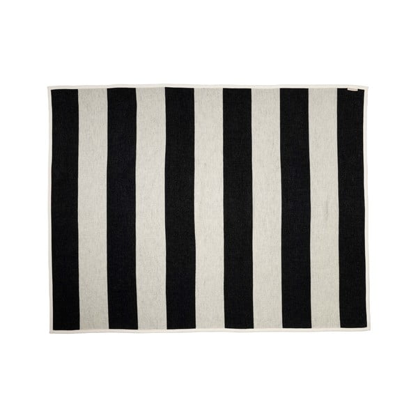 Juodos ir baltos spalvos iš vilnos mišinio antklodė ir pledas 140x180 cm Bob Black Vanilla – Pappelina