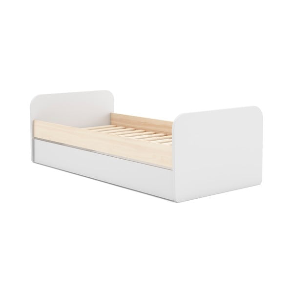 Balta/natūrali pušies vaikiška lova su ištraukiama lova ir daiktadėže 90x200 cm Esteban - Marckeric