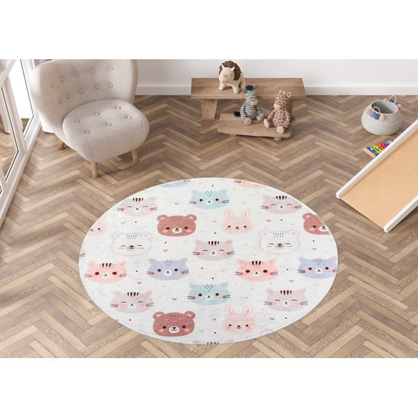 Skalbiamas dramblio kaulo spalvos vaikiškas kilimas ø120 cm Cute Animals – Vitaus-image-1