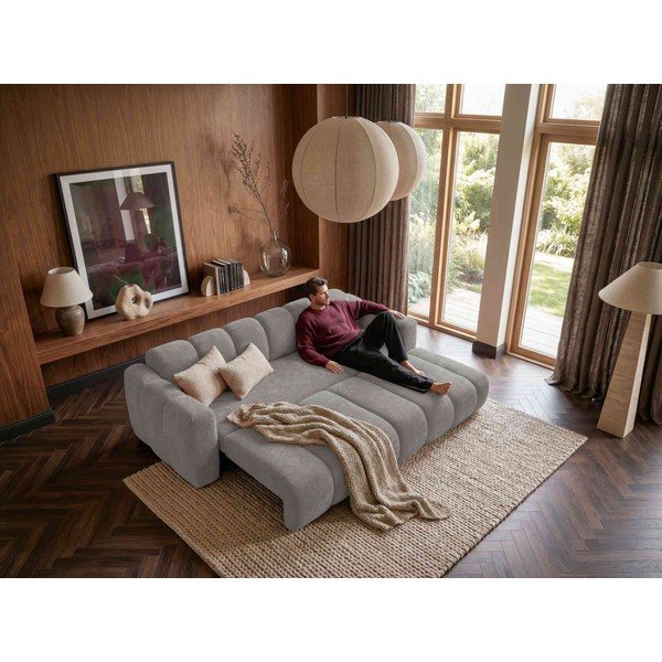 Pilkos spalvos sulankstoma kampinė sofa iš šenilinio audinio (su dešiniuoju kampu) Michell – Miuform-image-4