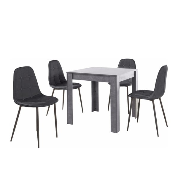 Pilko valgomojo stalo ir 4 juodų valgomojo kėdžių komplektas "Støraa Lori Lamar Duro