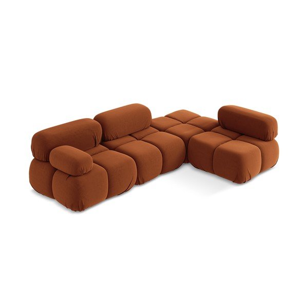 Oranžinės spalvos iš velveto modulinė kampinė sofa (su dešiniuoju kampu) Lokua – Makamii-image-2