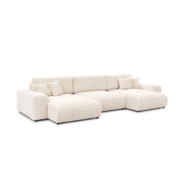 Kreminės spalvos sulankstoma ir su sandėliavimo vieta kampinė sofa iš kordinio velveto („U“ formos) Sarina – Ropez-image-3