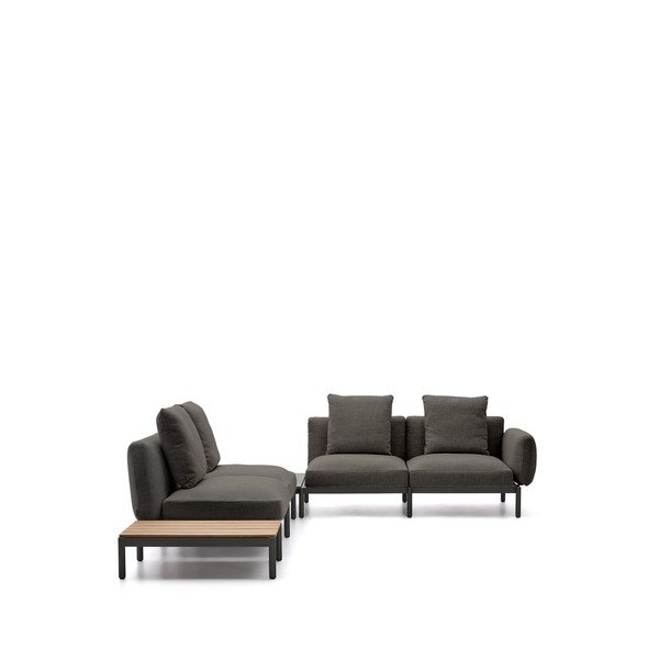 Tamsiai pilkos spalvos iš audinio sodo sofa („L“ formos) Sorells – Kave Home-image-1