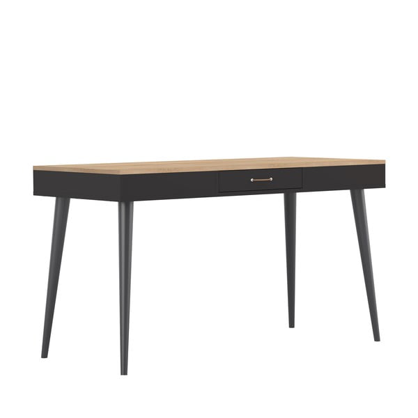 Juodas stalas su ąžuoliniu stalviršiu 134x59 cm - TemaHome -image-4