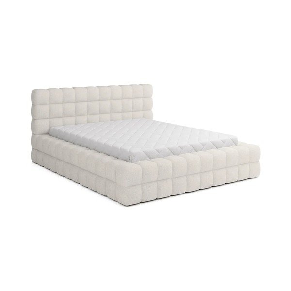 Baltos spalvos dvigulė lova dengta audiniu su sandėliavimo vieta su lovos grotelėmis 160x200 cm Dizzle – ELTAP