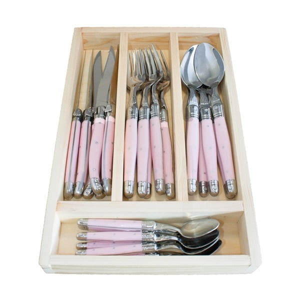 24 dalių rožinių stalo įrankių rinkinys laikymo dėžutėje "Jean Dubost