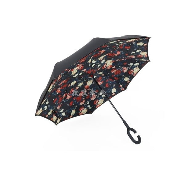 Juodas skėtis su spalvingomis detalėmis Gėlės, ⌀ 110 cm