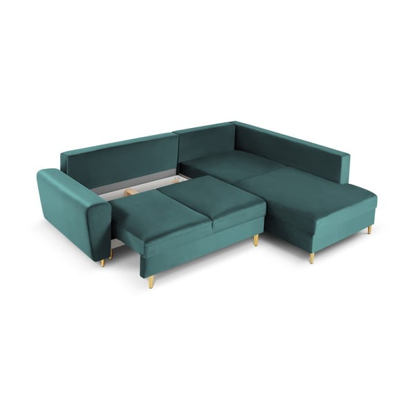 Smaragdinės spalvos iš velveto sulankstoma/su sandėliavimo vieta kampinė sofa (su dešiniuoju kampu/„L“ formos) Kyoto – Cosmopolitan Design-image-3
