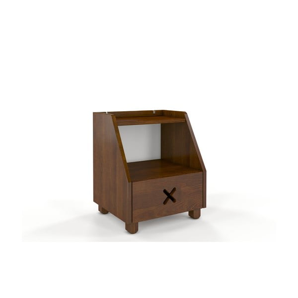 Naktinis staliukas iš pušies medienos su stalčiumi ir lentynėle, ąžuolo imitacija Skandica Visby Ustka