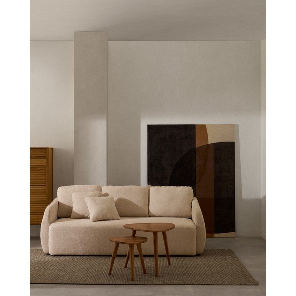 Kreminės spalvos iš šenilinio audinio sulankstoma sofa 225 cm Laira – Kave Home-image-1
