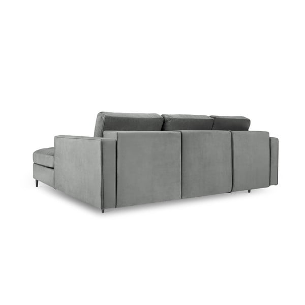 Šviesiai pilka aksominė kampinė sofa-lova Milo Casa Santo, kampas dešinėje-image-4