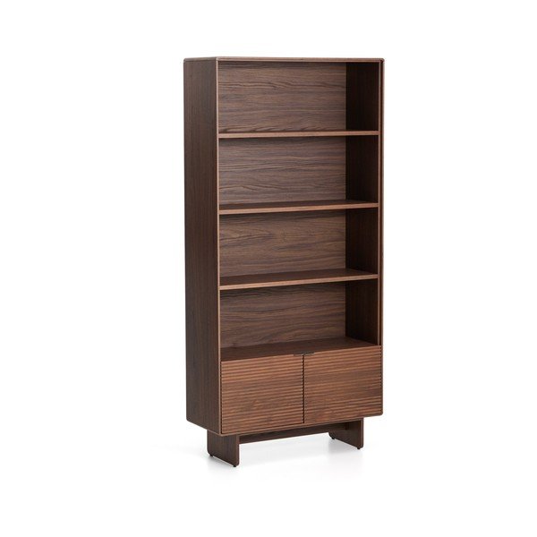 Tamsios natūralios spalvos pastatoma lentyna iš riešutmedžio 90x190x35 cm Norlen – Kave Home