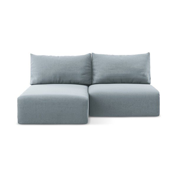 Mėlynos spalvos sulankstoma/su sandėliavimo vieta kampinė sofa iš velveto (su kairiuoju kampu/su gultu) Kalena – Makamii