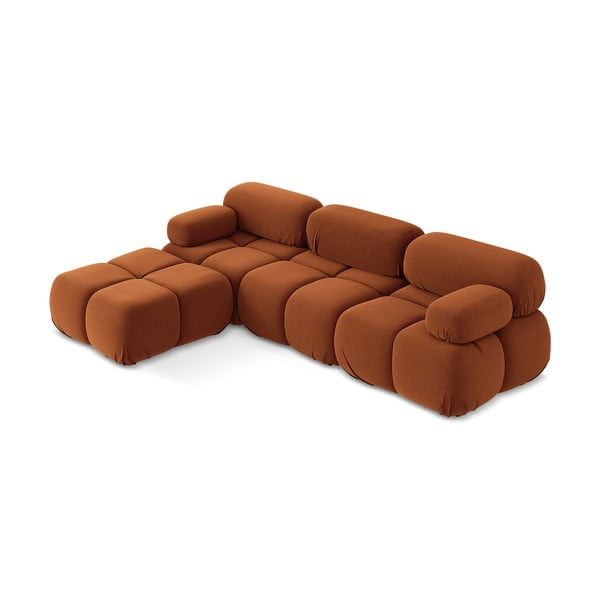 Oranžinės spalvos iš velveto modulinė kampinė sofa Lokua – Makamii-image-2