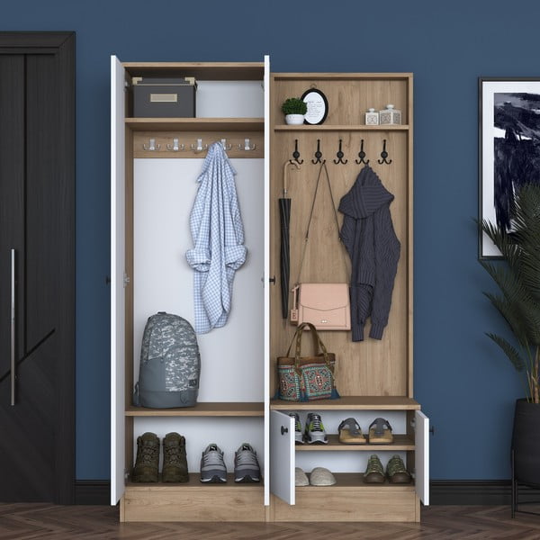 Baltos/natūralios spalvos prieškambario komplektas iš graikinio riešuto Theresa - Kalune Design-image-4