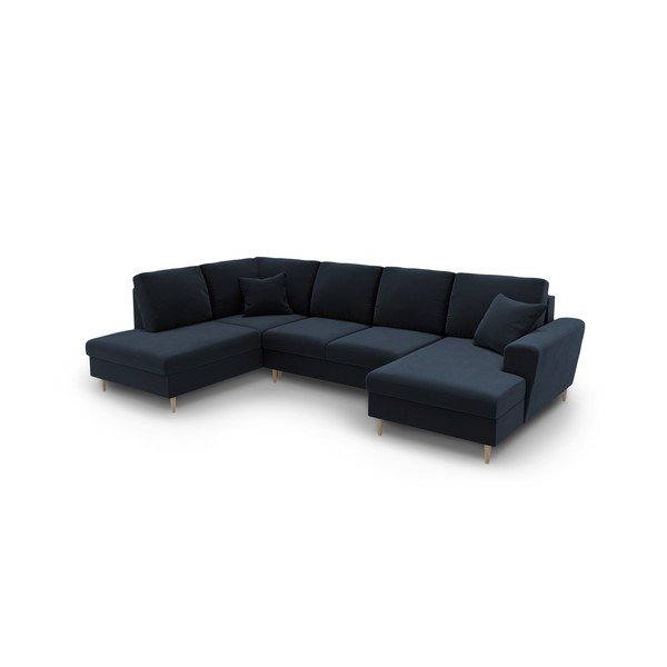 Tamsiai mėlynos spalvos iš velveto sulankstoma/su sandėliavimo vieta kampinė sofa (su kairiuoju kampu/„U“ formos) Kyoto – Cosmopolitan Design-image-2