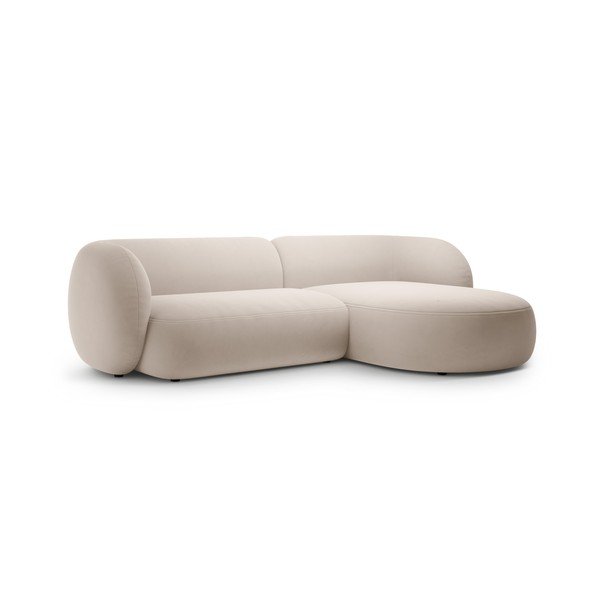 Smėlio spalvos kampinė sofa iš velveto (su dešiniuoju kampu/su gultu) Kate – Micadoni -image-2